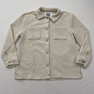 MUK LUKS Quilted Jacket Snap Front Shacket Ivory Cream Womens Petite Medium